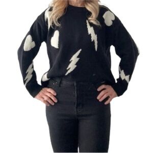 ESQUALO Black Sweater with White Hearts and Lightning Bolts